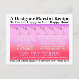 Pink Diva Martini Recept Kaart Briefkaart