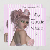 Pink Diva Vrouwen 21ste Verjaardagsfeest Kaart (Voorkant / Achterkant)