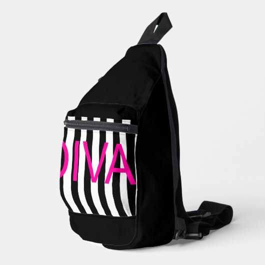 Pink Diva zwart en wit zwart Sling Bag (Rechterhoek)