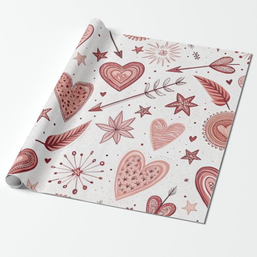 Pink Doddle Hearts Arrows Valentijn Cadeaupapier (Uitgerold)