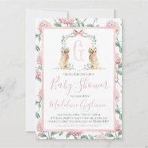Pink Dog Girl Baby shower Floral Preppy Southern