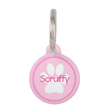 Pink Dog Naam en adres Paw Print Dog Label