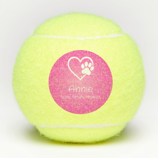 Pink Dog Name Tennis Ball 'toss, fetch, repeat' Tennisballen (Voorkant)