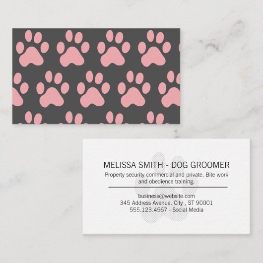 Pink Dog Paw Pattern Visitekaartje (Voorkant / Achterkant)