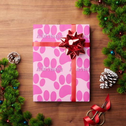 Pink Dog Paw Print Aangepaste naam Cadeaupapier (Feestdagen Geschenken)