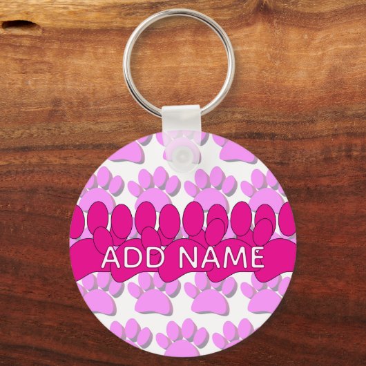 Pink Dog Paw Print Custom Personalized Name Sleutelhanger (Voorkant)