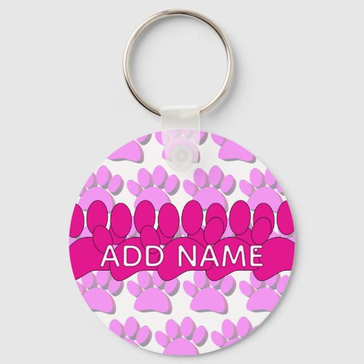 Pink Dog Paw Print Custom Personalized Name Sleutelhanger (Achterkant)