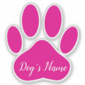 Pink Dog Paw Print With Custom Name Personalized Sticker (Voorkant)