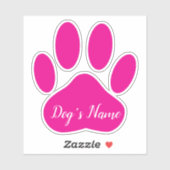 Pink Dog Paw Print With Custom Name Personalized Sticker (Vel)