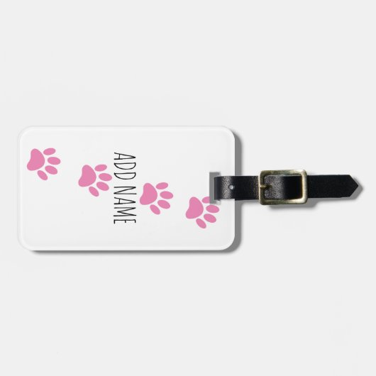 Pink Dog Paw Prints Custom Name Bagagelabel (Voorkant horizontaal)