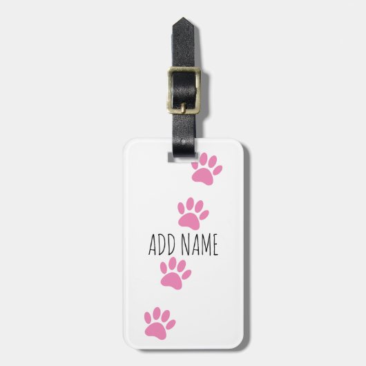 Pink Dog Paw Prints Custom Name Bagagelabel (Voorkant verticaal)