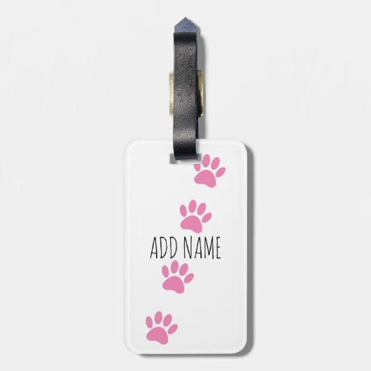 Pink Dog Paw Prints Custom Name Bagagelabel (Achterkant verticaal)