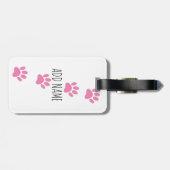 Pink Dog Paw Prints Custom Name Bagagelabel (Achterkant horizontaal)