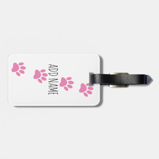 Pink Dog Paw Prints Custom Name Bagagelabel (Achterkant horizontaal)