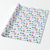 Pink Dog Paws Blue Bones Green Hearts Woof Pattern Cadeaupapier (Uitgerold)