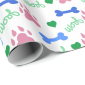 Pink Dog Paws Blue Bones Green Hearts Woof Pattern Cadeaupapier (Rol Hoek)