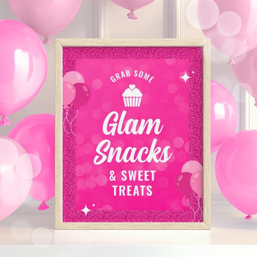 Pink Doll Birthday Party Poster, Glam Snacks Poster