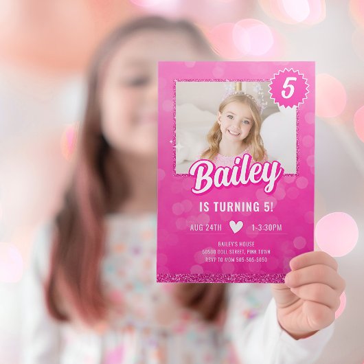 Pink Doll Mode Party Verjaardagsuitnodiging Kaart