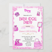Pink doll party invitation kaart (Voorkant)