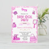 Pink doll party invitation kaart (Staand voorkant)