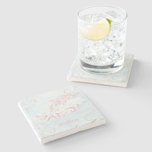 Pink Dolphin Personalized Stone Onderzetter (Zijkant)