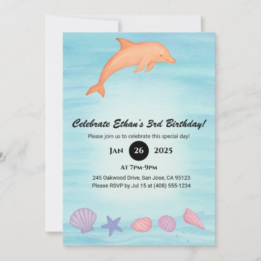 Pink Dolphin & Seashell Beach Birthday  Kaart (Voorkant)
