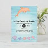 Pink Dolphin & Seashell Beach Birthday  Kaart (Staand voorkant)