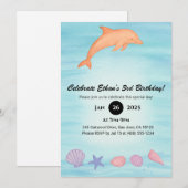Pink Dolphin & Seashell Beach Birthday  Kaart (Voorkant / Achterkant)