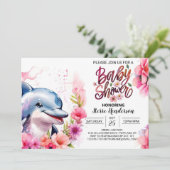 Pink Dolphin Splash Baby shower Kaart (Staand voorkant)