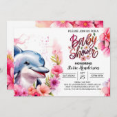 Pink Dolphin Splash Baby shower Kaart (Voorkant / Achterkant)