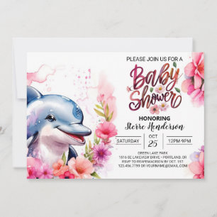 Pink Dolphin Splash Baby shower Kaart
