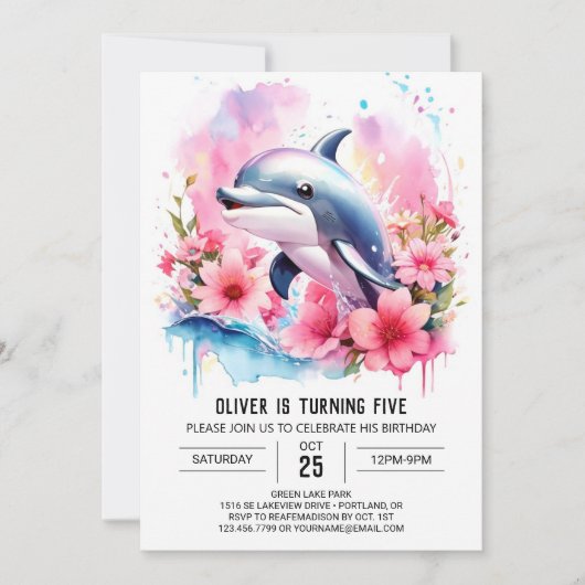 Pink Dolphin's Whimsical Ocean Adventure Verjaarda Kaart (Voorkant)