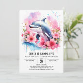 Pink Dolphin's Whimsical Ocean Adventure Verjaarda Kaart (Staand voorkant)