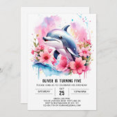 Pink Dolphin's Whimsical Ocean Adventure Verjaarda Kaart (Voorkant / Achterkant)