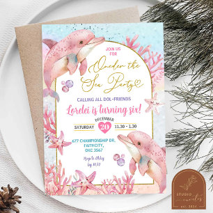 Pink Dolphins Zee Party Eerste Verjaardag Meisje Kaart