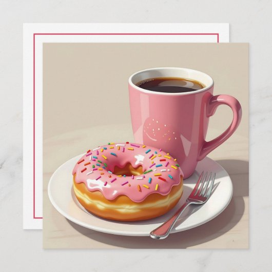 Pink Donut and Coffee | Keeping in Touch Kaart (Voorkant / Achterkant)