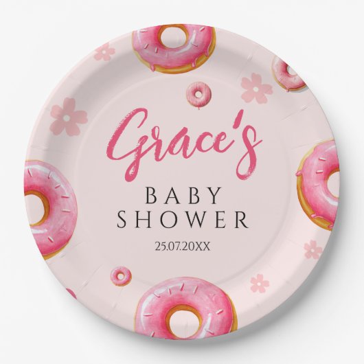 Pink Donut Baby shower Party Borden Papieren Bordje (Voorkant)