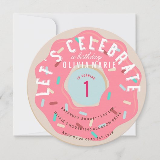 PINK DONUT BIRTHDAY INVITATIE KAART (Voorkant)