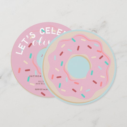 PINK DONUT BIRTHDAY INVITATIE KAART (Voorkant / Achterkant)