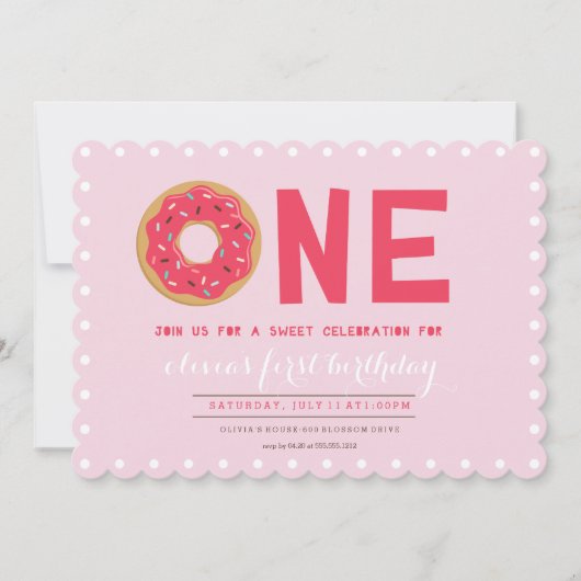 PINK DONUT BIRTHDAY INVITATIE KAART (Voorkant)