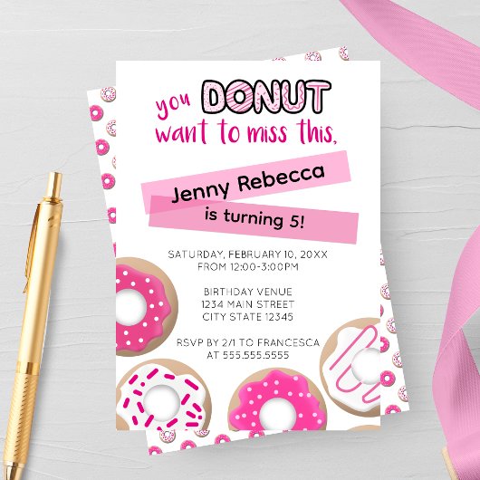 Pink Donut Birthday Invitation Kaart