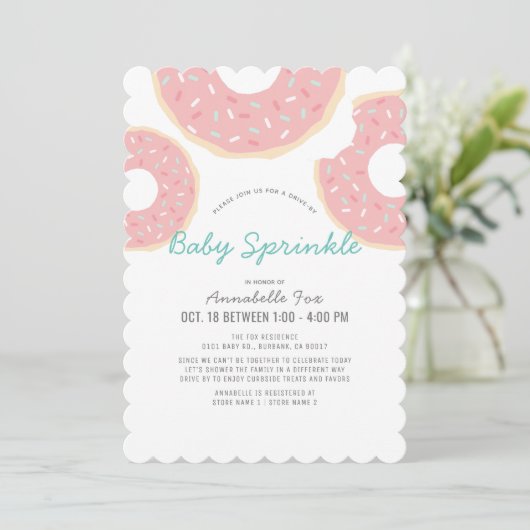 Pink Donut Drive-by Baby Sprinkle Shower Kaart (Staand voorkant)