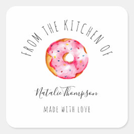 Pink Donut From the Kitchen of Baking Homemade Vierkante Sticker
