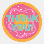 Pink Donut Party Dank u Ronde Sticker (Voorkant)