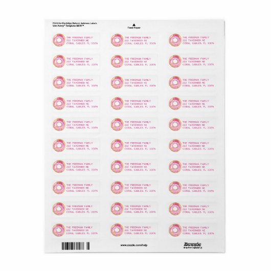 Pink Donut Sprinkle Retouradres Sticker (Full Sheet)
