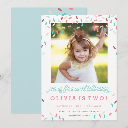 PINK DONUT SPRINKLES BIRTHDAY INVITATION KAART (Voorkant / Achterkant)