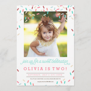 PINK DONUT SPRINKLES BIRTHDAY INVITATION KAART