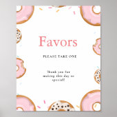 Pink Donut SPrinkles Favors Baby shower Sign Poster (Voorkant)