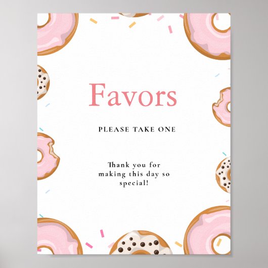 Pink Donut SPrinkles Favors Baby shower Sign Poster (Voorkant)