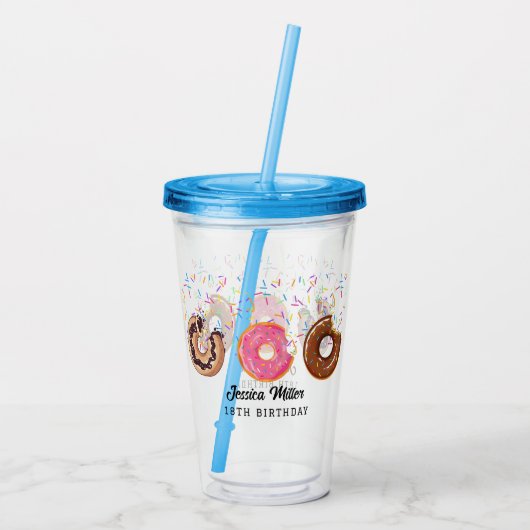 Pink Donut Sprinkles Fun Quote Cute Add Name  Acryl Drinkbeker (Achterkant)